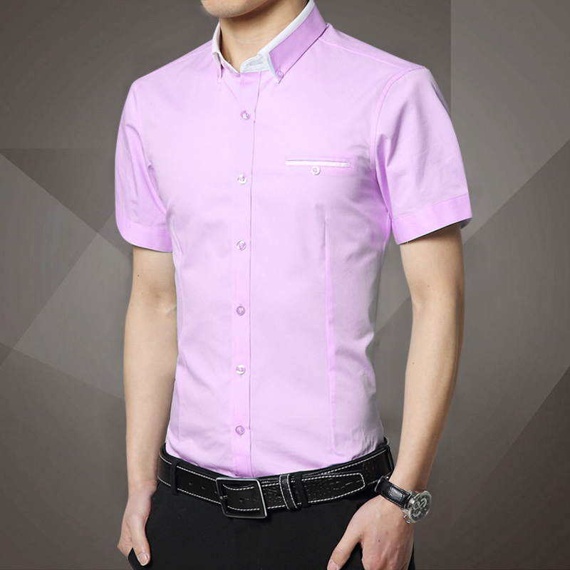 新款夏季衬衫男士短袖韩版纯色棉白衬衣修身型青少年潮男装潮免烫