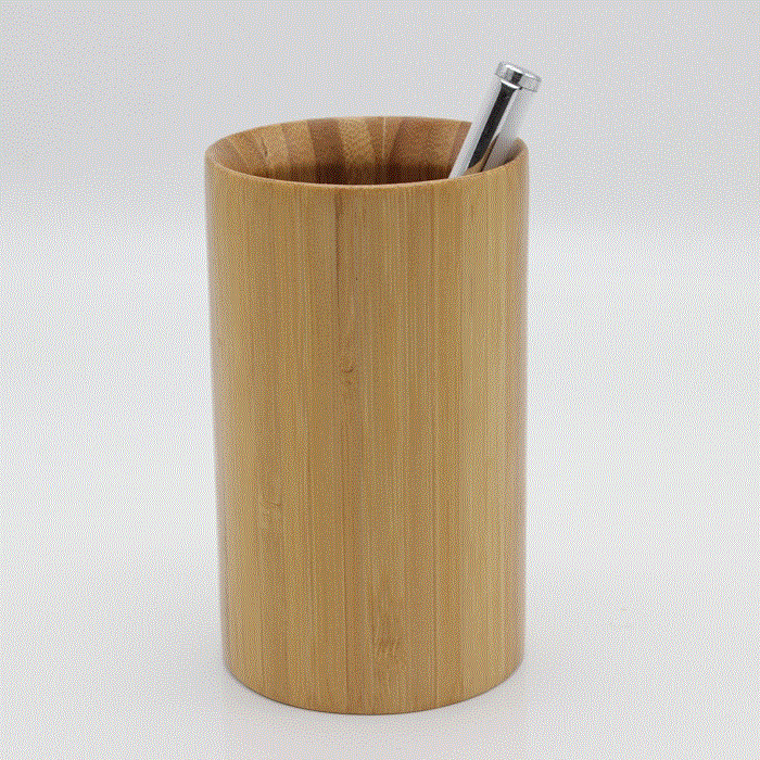 创意时尚韩国笔筒办公摆件用品实木竹制圆形文具桶收纳多功能复古