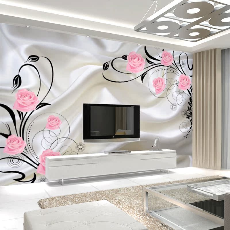 靓巢3d立体电视背景墙纸壁纸玫瑰花朵大型壁画无纺布客厅卧室