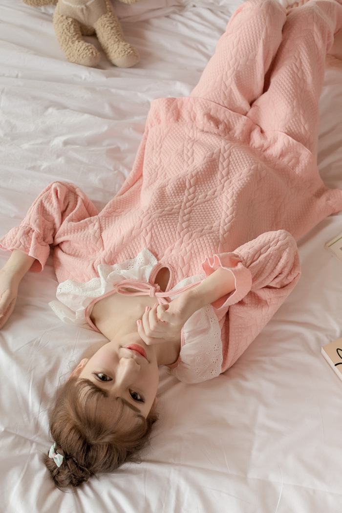 秋冬荷叶边甜美公主夹棉女士家居服套装 韩版可爱娃娃款长袖睡衣