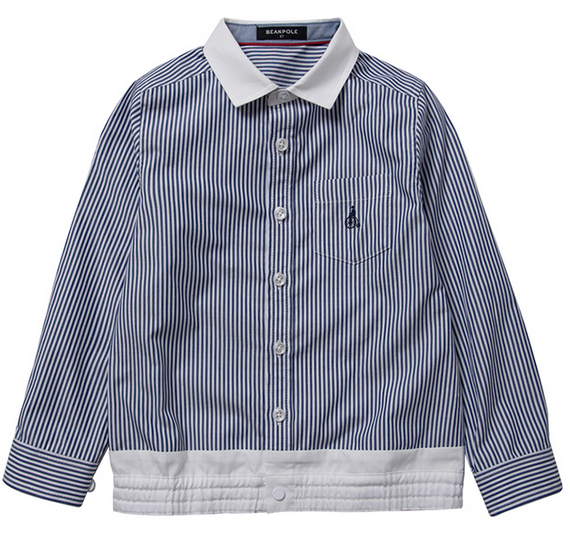 韩国品牌童装 beanpole 春秋款男童蓝白竖条纹长袖衬衫衬衣