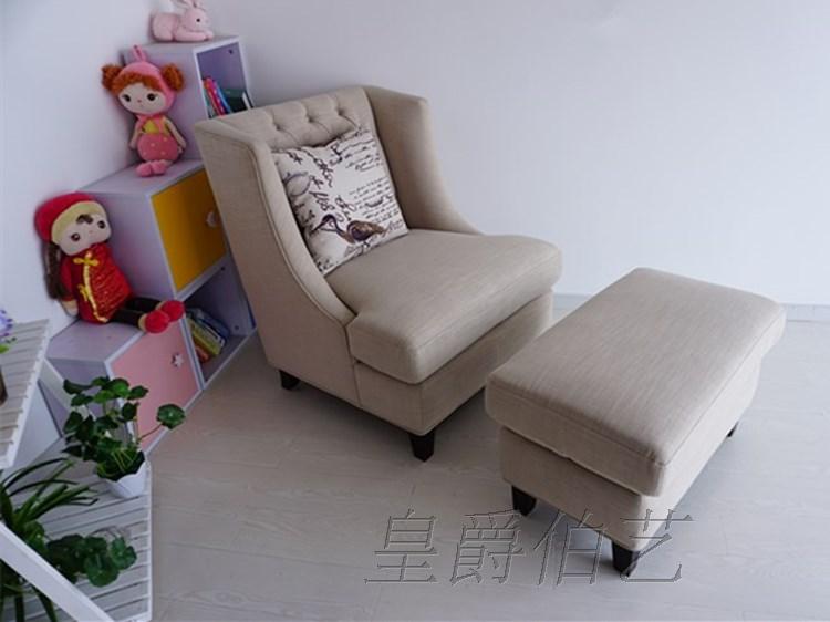 老虎椅美式单人沙发法式家具别墅客厅卧室书房棉麻布艺拉扣沙发椅
