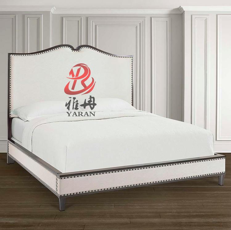 美式乡村实木床做旧双人床简约高背布艺方床1.8米床婚床卧室家具
