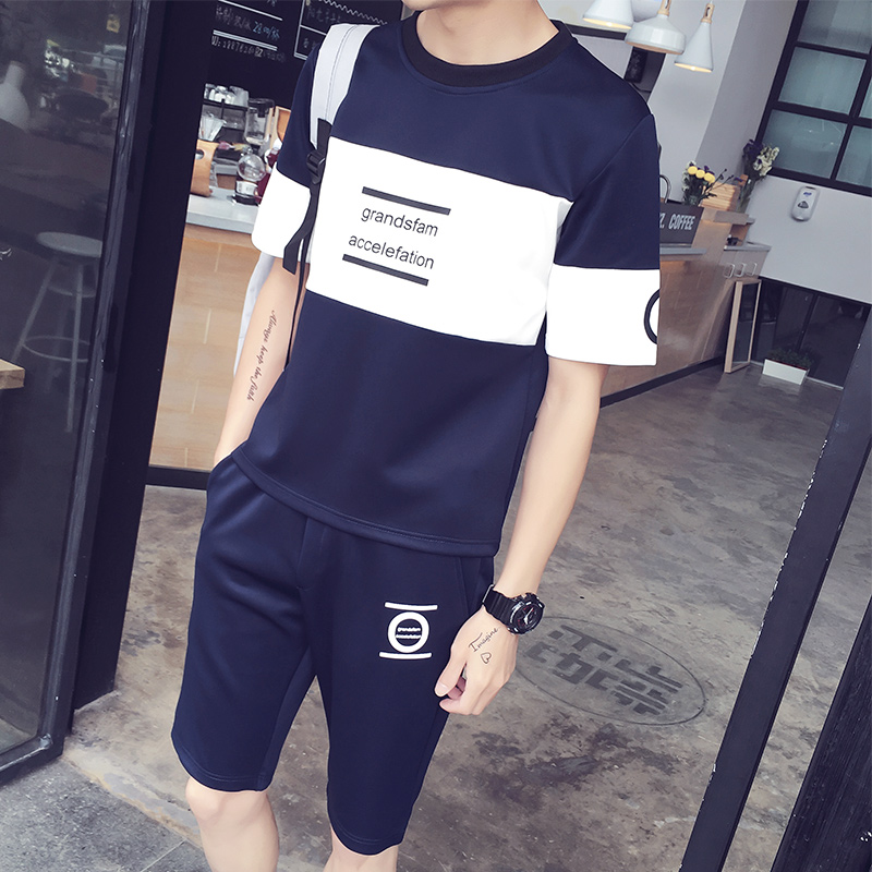 韩版夏季卫衣套装男 短袖t恤跑步短裤运动服两件套休闲运动套装男