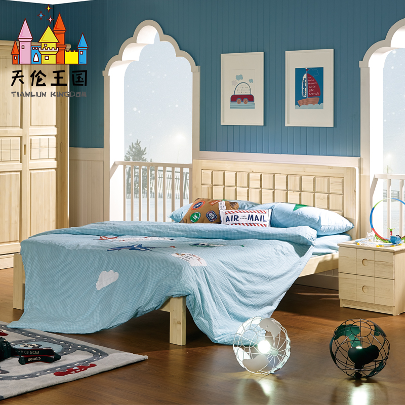 天伦王国 松木单人床1.0 1.2 1.5米实木简易双人床全实木儿童家具