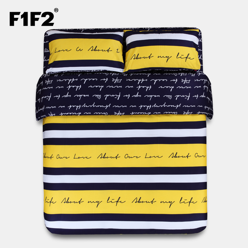 F1F2家纺 全棉套件床单床笠1.5m四件套纯棉简约被套1.8米床上用品