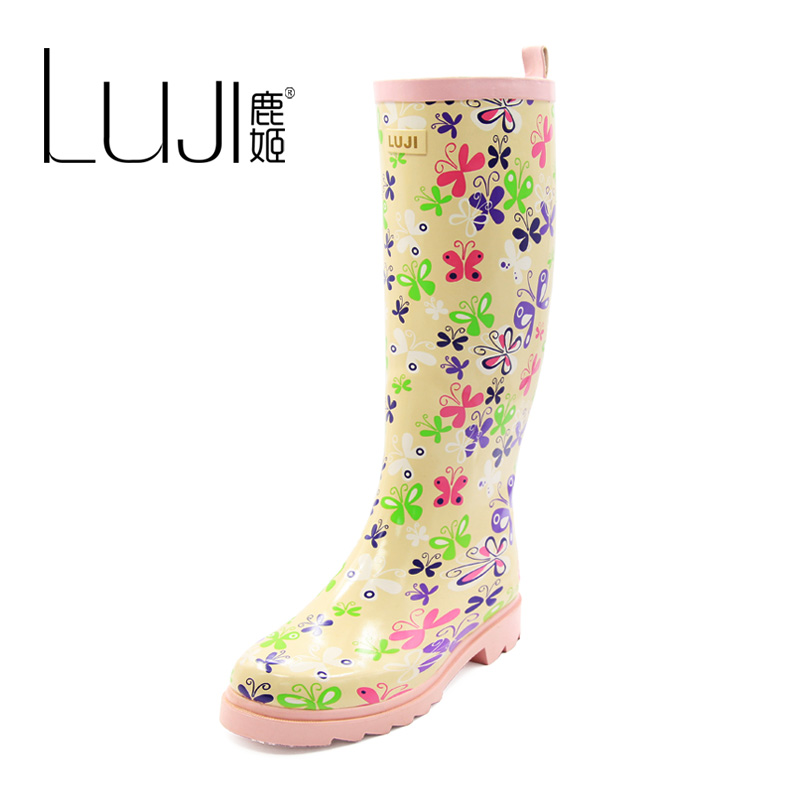 鹿姬时尚超美女式 雨鞋雨靴 高筒日系蝴蝶款水鞋 优质橡胶套鞋