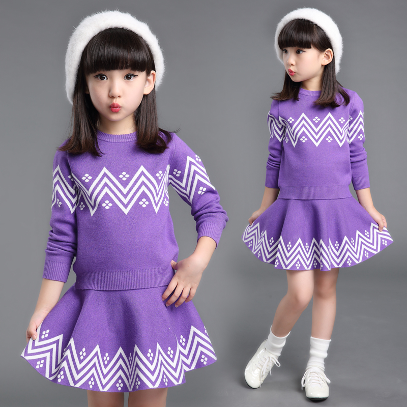 童装女童套装秋装2016新款韩版中大童冬季毛衣套头裙儿童两件套潮