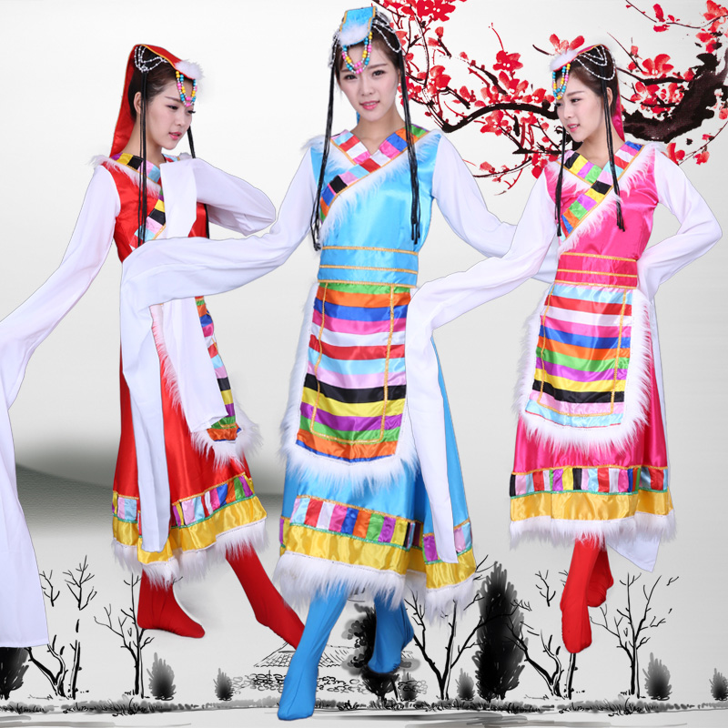 藏族舞蹈演出服女蒙古族水袖长款表演服成人少数民族舞蹈服装新款