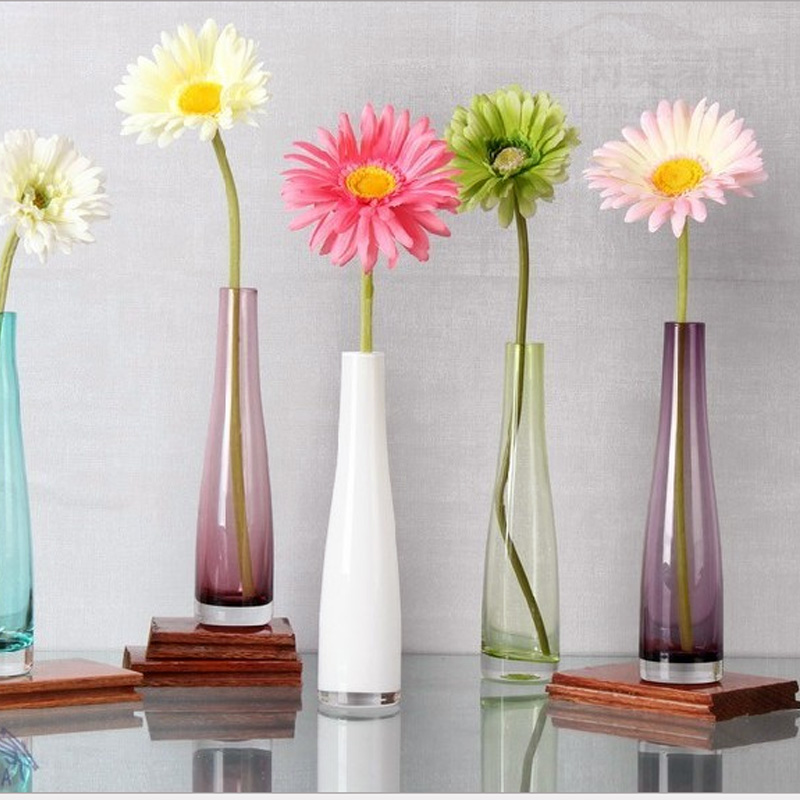 现代简约彩色水晶玻璃小花瓶花插 创意家居装饰工艺品清新小摆件