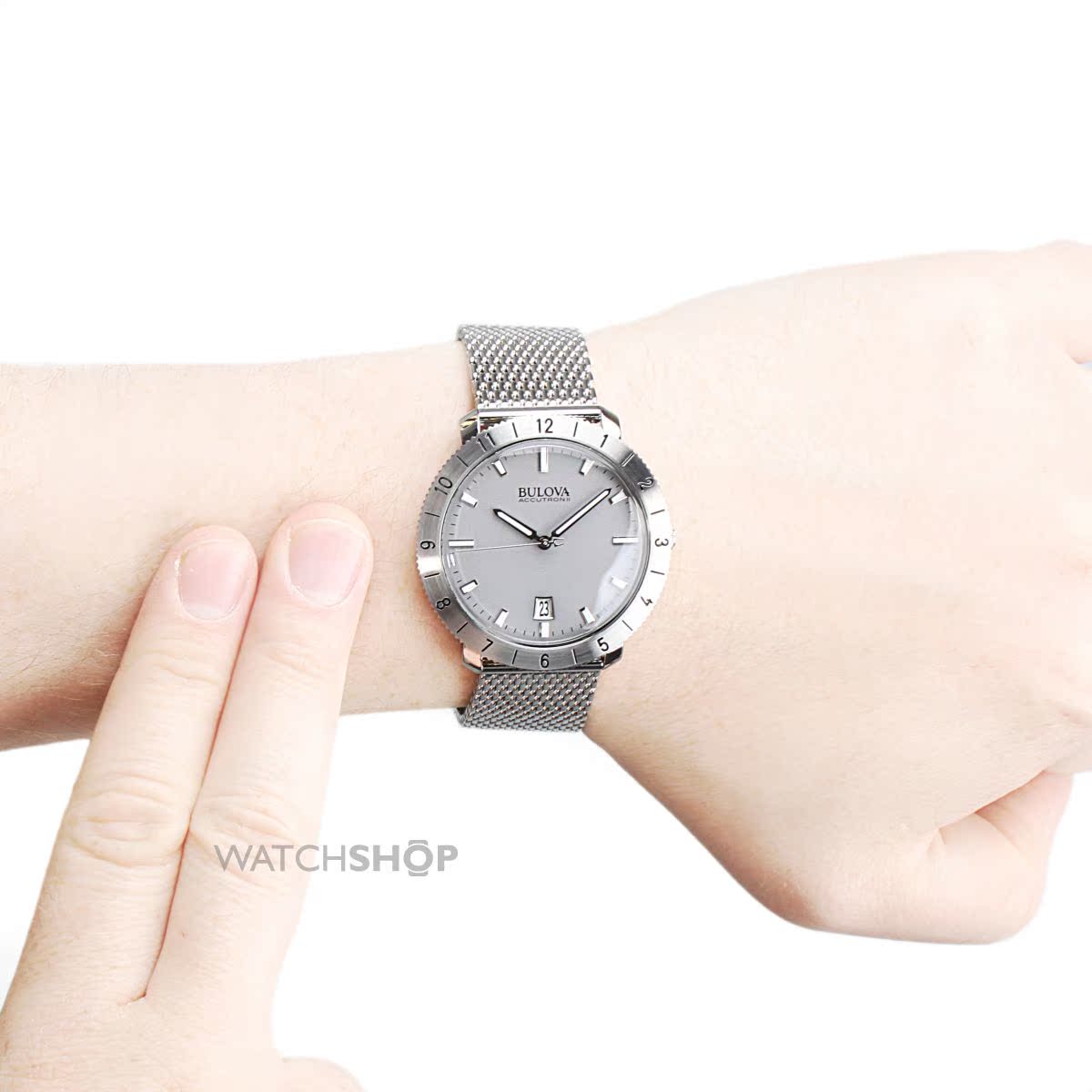 美国代购 Bulova宝路华 96B206男表浅灰色气质手表男士 钢带腕表