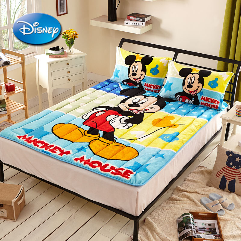 迪士尼儿童床品冬天学生保暖床垫加厚法莱绒卡通床垫单人双人睡垫