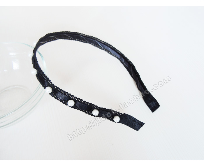 日系可爱高品质黑蕾丝珍珠细发卡 新款韩版简约原创优雅发箍