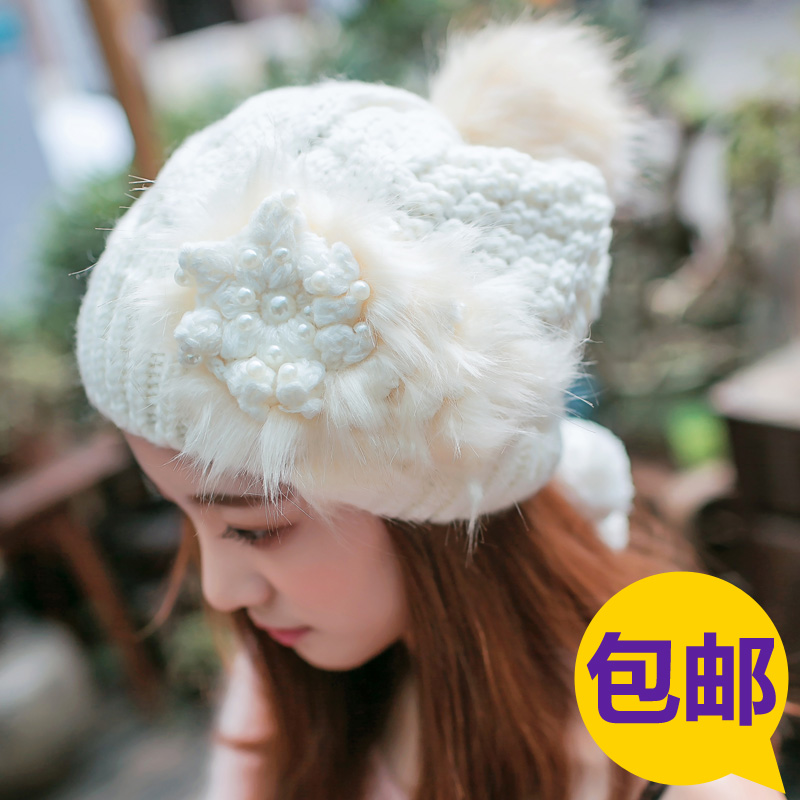 帽子女秋冬季韩版潮时尚保暖毛线帽 加厚纯色可爱保暖护耳针织帽