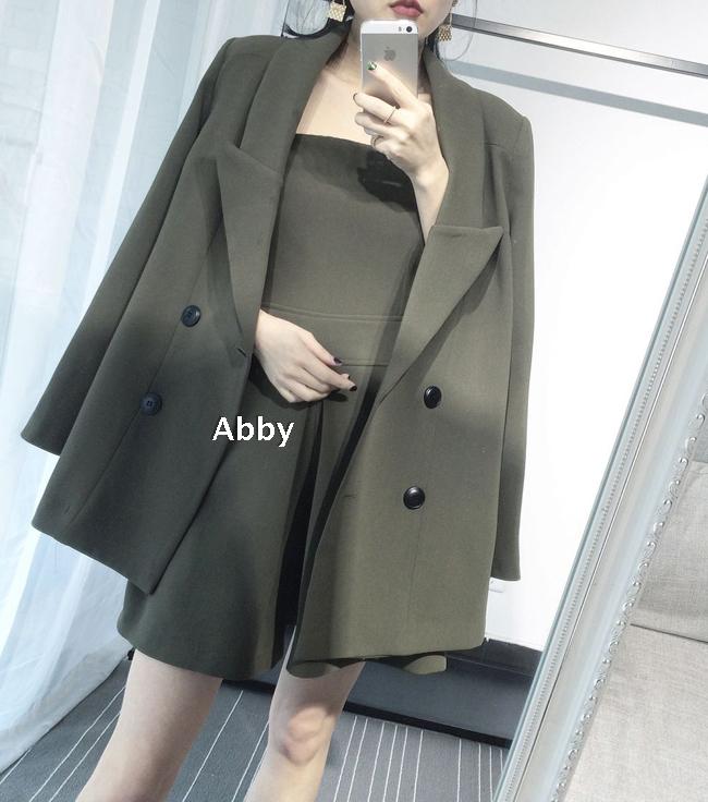 Abby定制款 2016春装新款中长款休闲西装套装西服两件套女