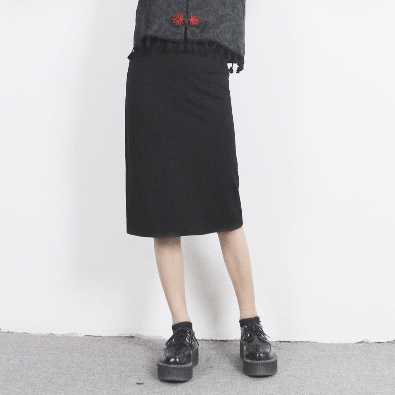 小葱良裁日系原宿原创设计自制包臀裙一步裙半身裙百搭包裙黑色
