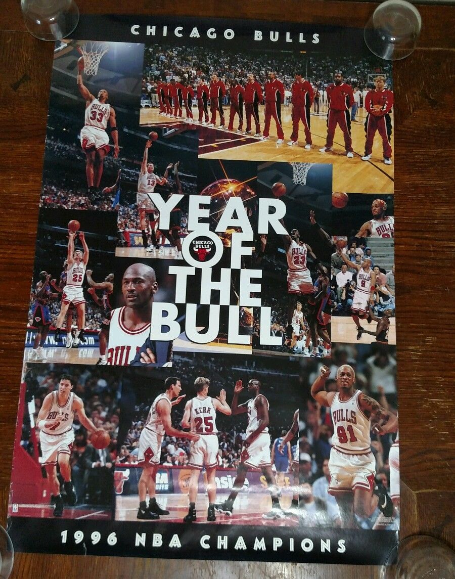 1996年出 NBA 芝加哥公牛之年冠军海报 乔丹皮蓬罗德曼原版海报