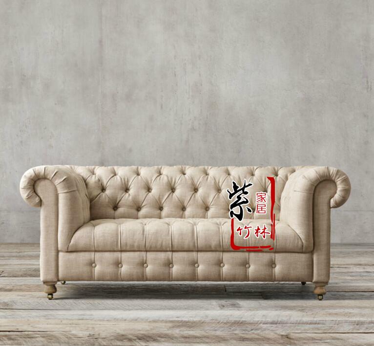 美式复古布艺拉扣沙发欧式面麻客厅小户型组合沙发简约时尚可定做