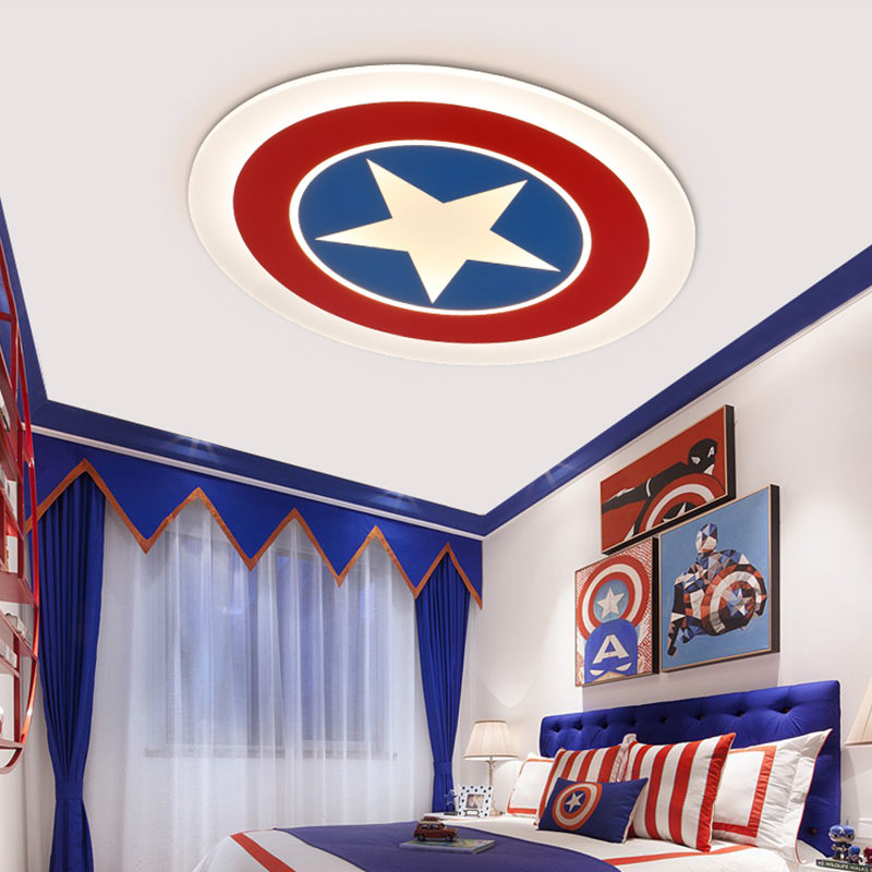 儿童房灯 五角星led吸顶灯圆形创意美国队长男孩卡通温馨卧室灯具