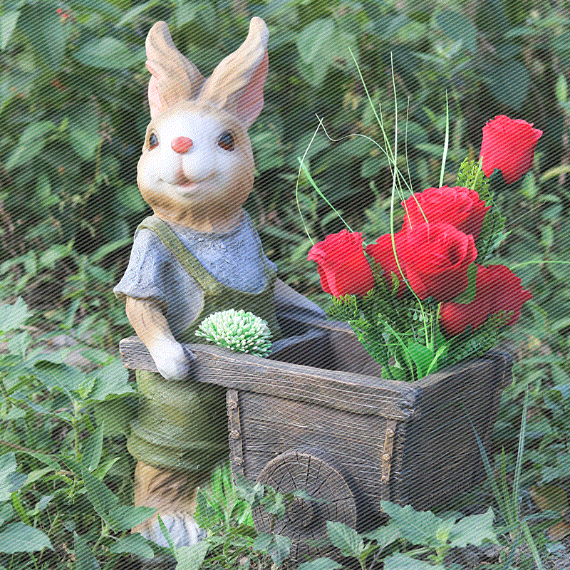 美式别墅入户花园兔子摆件 阳台庭院装饰品园林景观户外 盆栽花盆