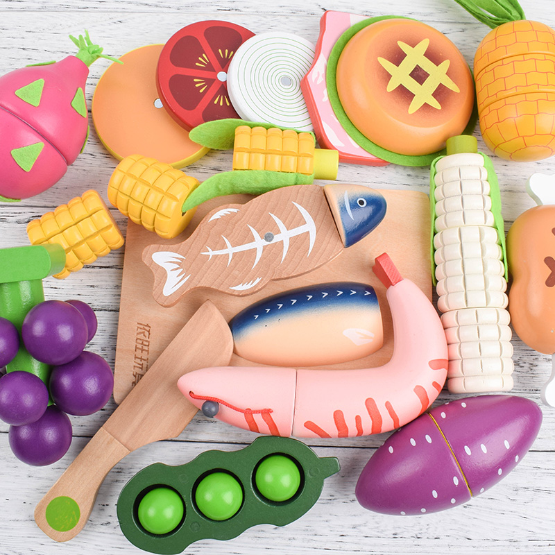 依旺益智蔬菜水果切切看儿童木制过家家磁性切切乐切水果厨房玩具