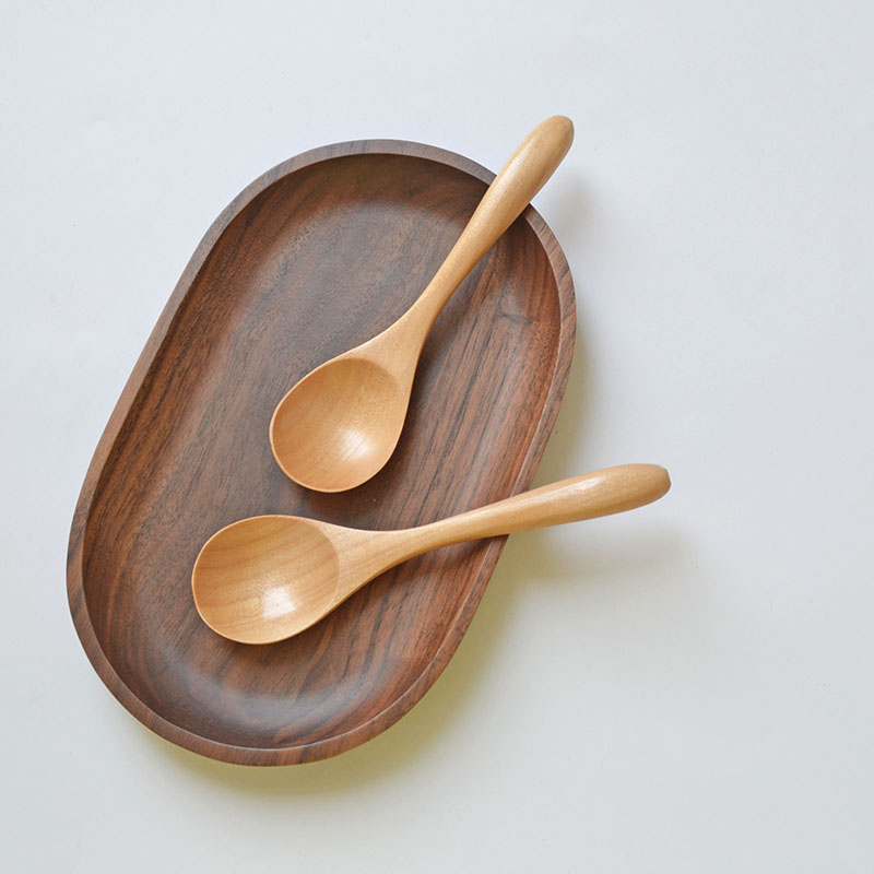 日式短柄汤勺木头勺子家用 儿童木勺子粥勺圆口调羹饭勺厚实柄勺