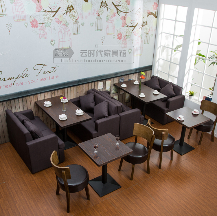 复古新款咖啡厅 西餐厅卡座 奶茶店甜品店沙发桌椅组合