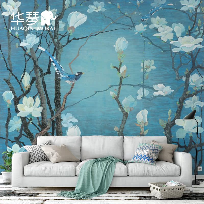 华琴 中式古典怀旧复古花鸟影视墙壁画 客厅卧室背景墙床头墙纸