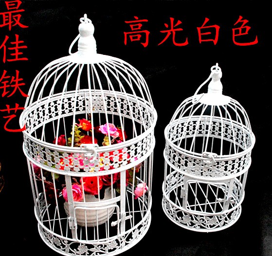欧式铁艺鸟笼 婚庆装饰花笼摆件 道具鸟笼 挂款花架白色大号鸟笼