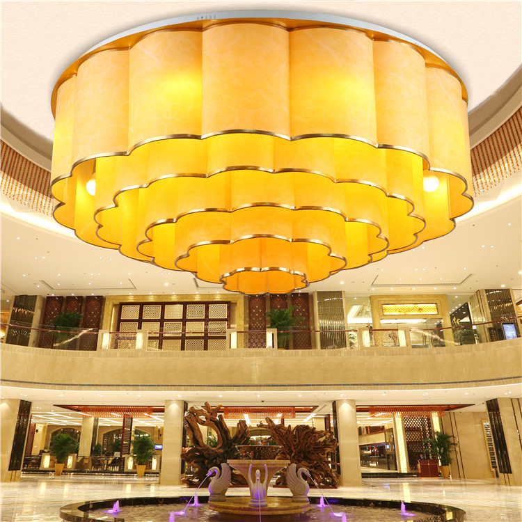 新中式吊灯现代客厅吸顶灯茶楼餐厅酒店大厅羊皮灯具圆形祥云灯饰
