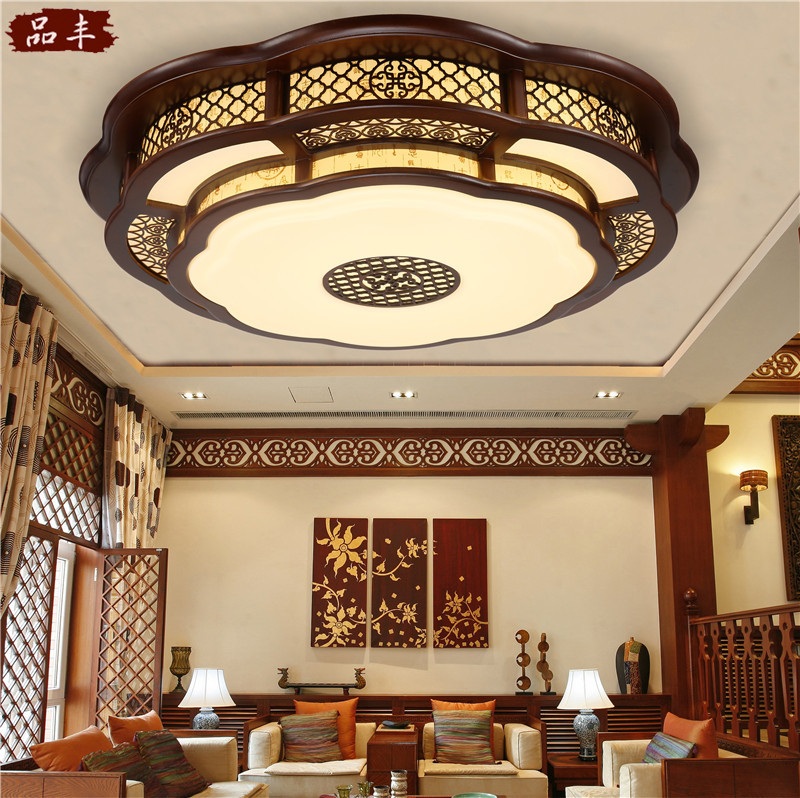 现代中式客厅吸顶灯圆形实木艺仿古典书房卧室餐厅会议室LED灯具