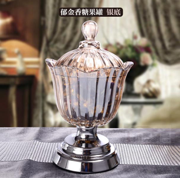 欧式创意水晶玻璃糖果罐储物罐 美式装饰器皿摆件样板间软装饰品