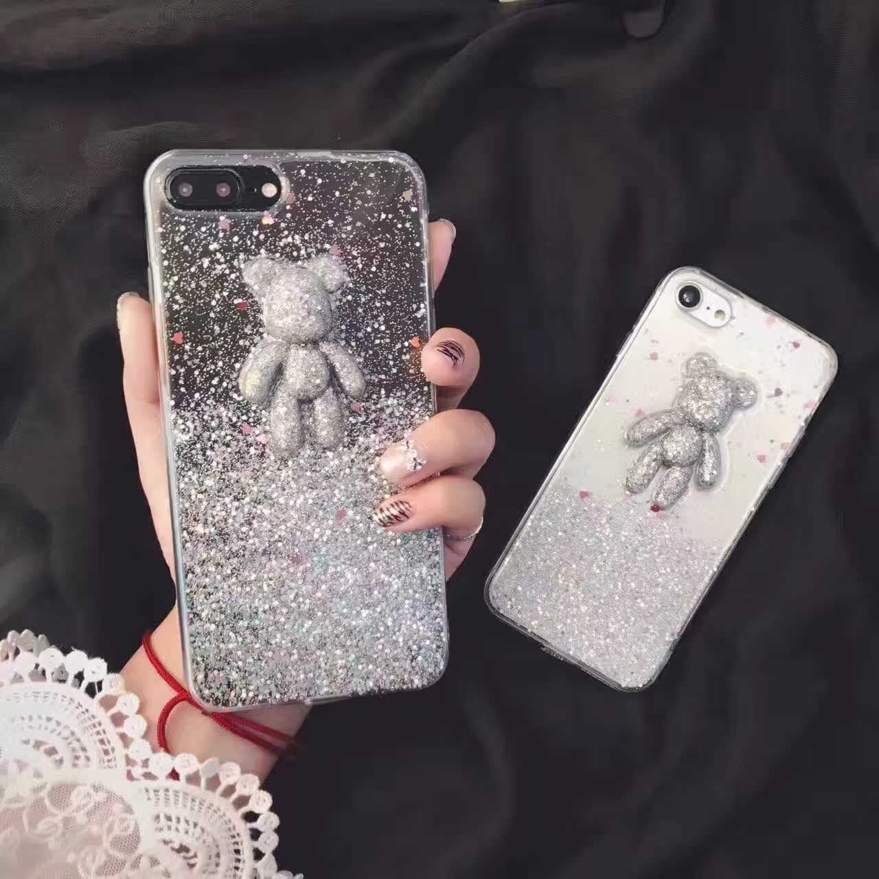 韩国闪粉卡通暴力熊苹果7手机壳iPhone7p/6硅胶透明软壳潮滴胶软
