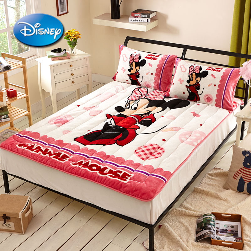 迪士尼儿童床品加厚法莱绒卡通床垫冬天学生保暖床垫单人双人睡垫
