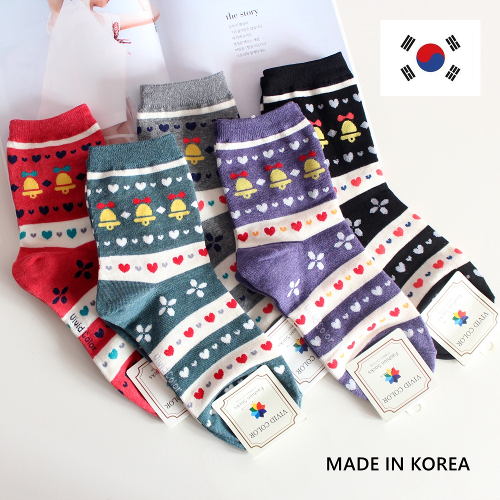 韩国进口 正品现货vivid color新款女士纯棉袜子圣诞节铃儿响叮当