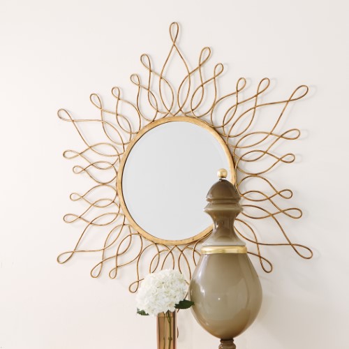 美国美式欧式铁制金色伦巴第镜子美式客厅墙挂玄关装饰镜餐厅挂镜