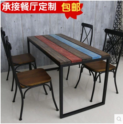 饭店茶餐馆LOFT复古漫咖啡桌餐厅餐饮桌椅实木铁艺餐桌椅组合批发