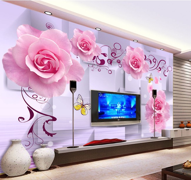 3D立体玉雕浮雕玫瑰墙纸电视背景墙卧室客厅壁画环保墙纸无缝壁纸