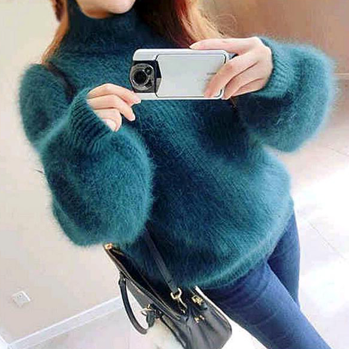 2016韩版女装秋冬季加厚短款半高领貂绒马海毛宽松兔毛套头毛衣女