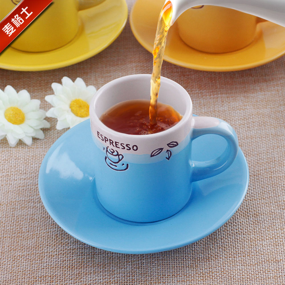 创意家用套装茶具6件套杯碟 实用欧式简约咖啡杯具一套陶瓷水杯子