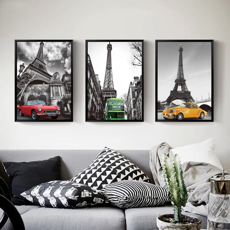 黑白风景巴黎铁塔现代简约装饰画挂画客厅卧室沙发玄关背景有框画