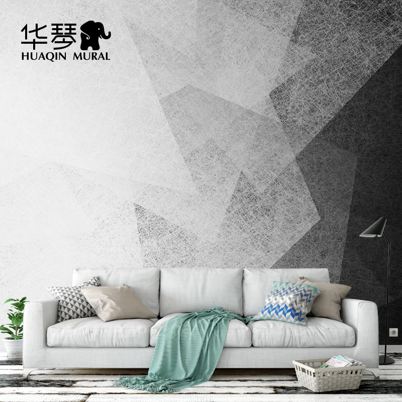 华琴现代简约方块方格多边形壁画极简主义风格客厅卧室影视墙壁纸
