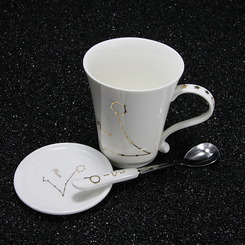 十二星座水杯创意陶瓷马克杯牛奶杯子情侣咖啡茶杯骨瓷带盖勺包邮