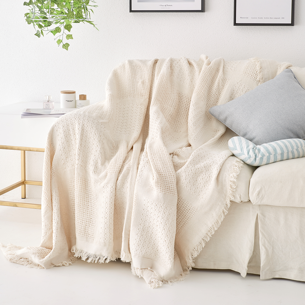 沙发巾沙发罩沙发套保护罩单双人线毯全盖防滑布艺纯色针织沙发垫