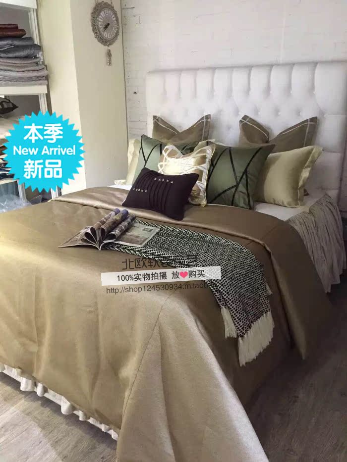 北欧新品仿丝纯色样板房间床上用品新中式欧式美式现代简约风床品