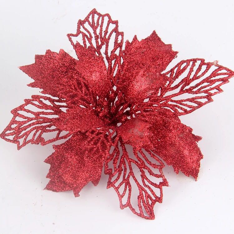 圣诞树花环精美洒粉镂空 12CM直径圣诞花 圣诞装饰品 红色
