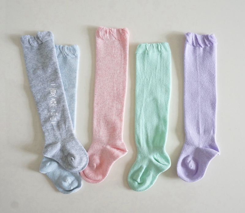 婴幼儿密实棉质 马卡龙色松口长筒袜 宝宝全棉袜 有放掉跟设计哦