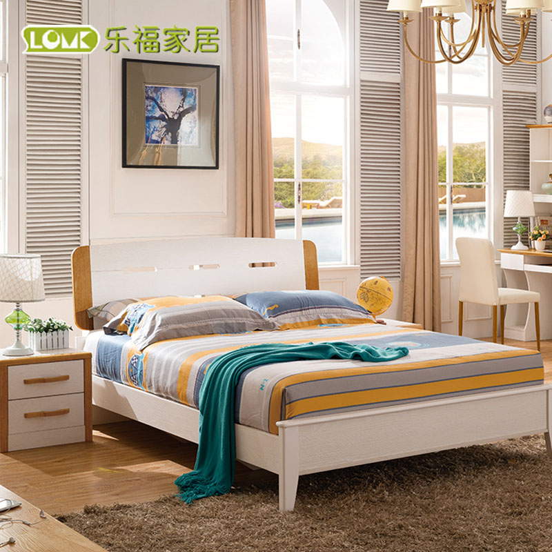 地中海橡木实木床 现代简约1.5/1.8米时尚白色板式双人大人床婚床