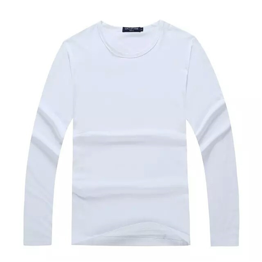 长袖常规日常大码新款t恤 男圆领 白色秋修身纯色衫紧身冬季上衣