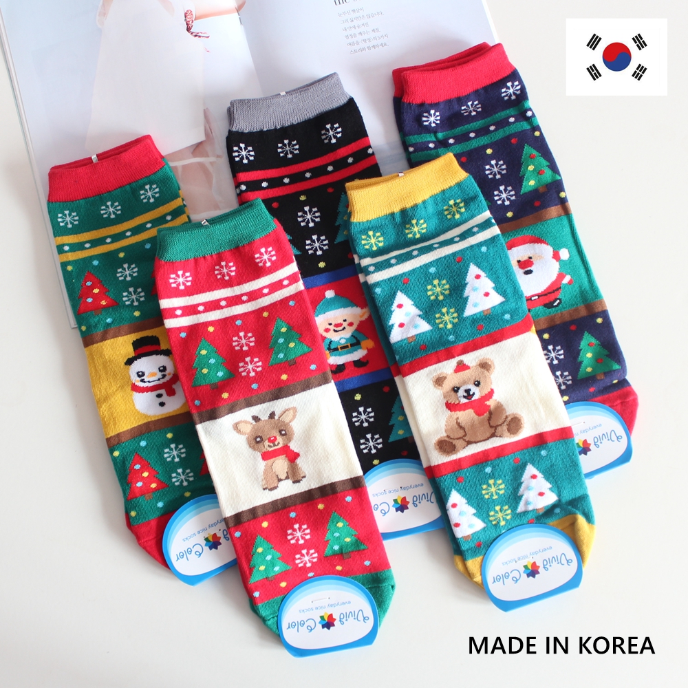 女袜韩国进口 女士棉袜子vivid color新款圣诞节系列 正品现货